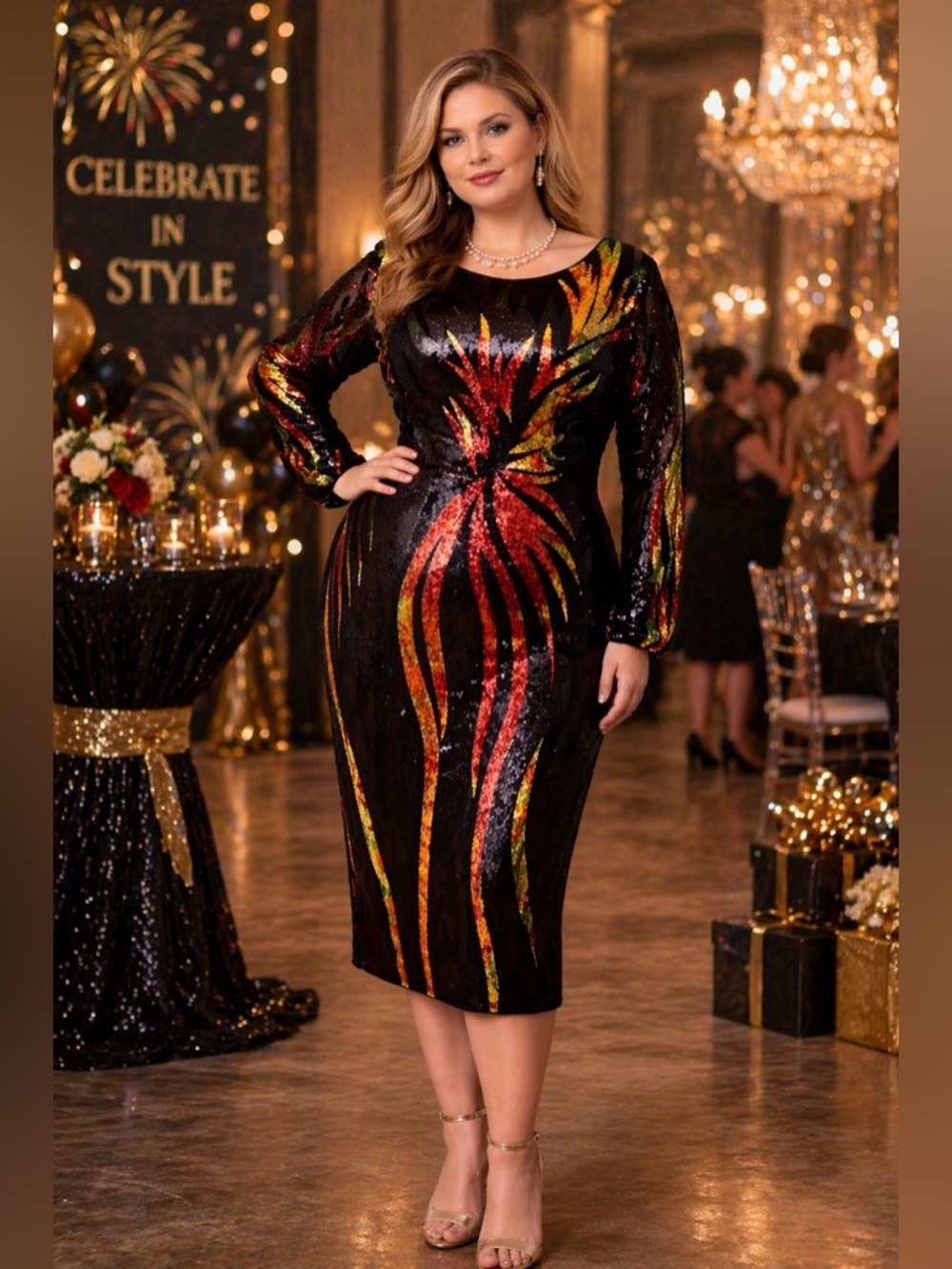 #353 & 361 Iridescent & Black “Sunset”Sequin Gown - 4X/24W
